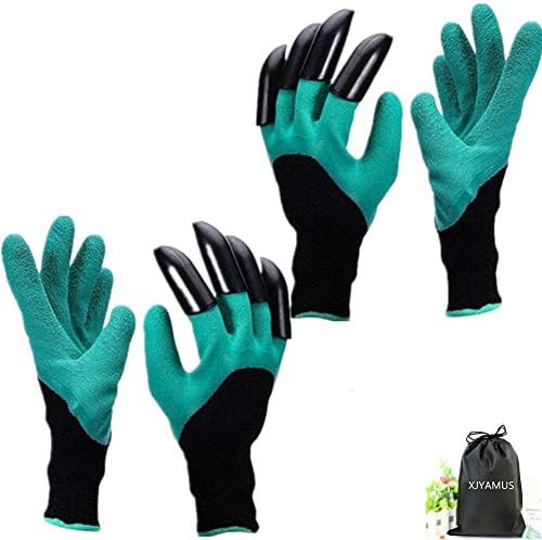 Garden Genie Gloves 2 Pairs, [2018 Upgrade] Waterproof Garden Gloves with Claw For Digging Planting, Best Gardening Gifts for Women and Men. (Green)