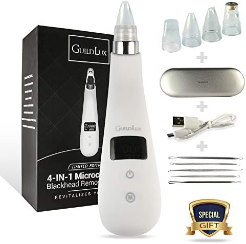Blackhead Remover Suction Extractor Vacuum Machine with 4 Beauty Heads, cleanses Skin Acne, Comedo and Pore on Face and Body for Men & Women, 5pc Pimple Tool Kit incl.