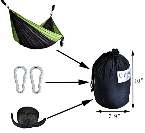 CUTEQUEEN TRADING Double Nest Ultralight Portable Outfitters Parachute Nylon Fabric Hammock For Travel Camping,Backpacking,Kayaking,Color: black/Fruit Green