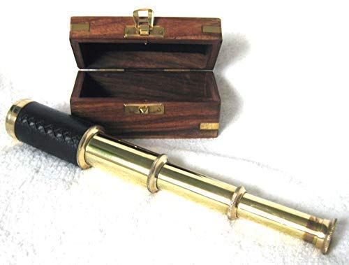 Antique Telescope Brass Telescope Extendable Auf 25cm with Leather in Holzbox 8214