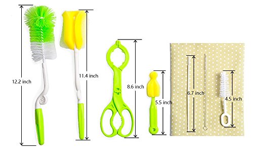 Cleaning Brush Set for Baby Bottles, Pipes, and Tubes Kit, Best Sponge and Brush Cleaner Pack for Straws, Sippy Cups, Nipples, Breast Pumps, More, Non-Scratch Nylon w/Soft Bristles & Bottle Holder - Thumbnail 3