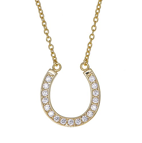 Sterling Silver Pendant Necklace With Cz Pave Horseshoe Charm Gold