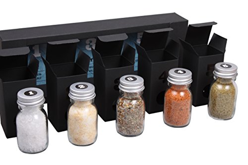 MEIN GENUSS Gewürzset Salze – 5 außergewöhnliche Rezepte + 5 grobe & feine Salze und Mischungen - Geschenk-Set zum Einzug – Gewürze Starterset für Kochanfänger - Gewürz-Erstausstattung – Bild 5