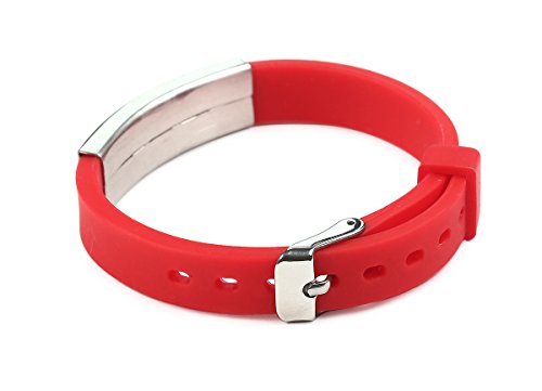 BAIYI Silicone Medical Alarm ID Bracelet Wristband Red for Women and Girls Free Engraving