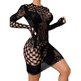 Koinus One Piece Black Fishnet Bodysuit Lingerie Bodystocking for Women Sexy full Body See Through Jumpsuit