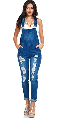 Twiinsisters women s destroyed denim overalls