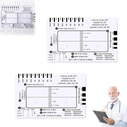Transparent Ecg Ruler/Card, Transparent Ecg Ruler Card, Ecg/Ekgs Made Easy By Following A 7 Step Plan, Ekg Calipers Measuring Tool, Ideal For Students, Paramedics, Emt'S, Nurses 1PC (A)