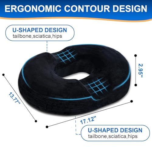 Ecosafeter Ergonomic Memory Foam Donut Cushion - Coccyx Support and Pressure Reduction for Office, Car and Home, Breathable Washable Cover