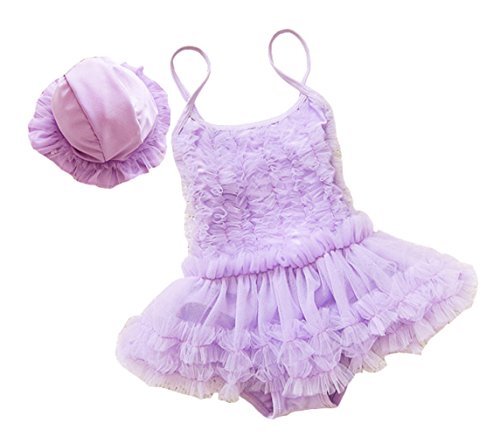 Taiycyxgan Girls Princess Lace Layer Swimsuit TuTu Dress One-Pieces Swimwear Tankini,Purple,XX-Large / 6-7 Years - Thumbnail 5