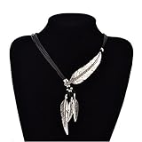 Usstore 1PC Women Pendant Fashion Bohemian Style Black Rope Chain Feather Pattern Necklace Partty Gift Alloy (Silver)