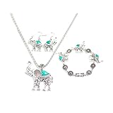 Miraculous Garden Womens Vintage Silver Ethnic Tribal Elephant Boho Pendant Necklace Drop Earrings Link Bracelet Jewelry Sets