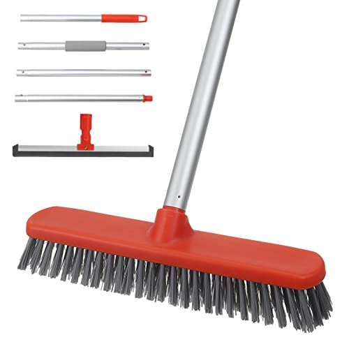 2 in 1 Floor Scrub Brush with Squeegee Window Cleaner, 60‘’ Floor Cleaning Brush with Telescopic Handle, Brush and Floor Squeegee for Swimming Pool, Bathroom, Tile Wall, Kitchen, Balcony, High Windows