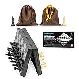 Travel Chess Set Magnetic Brisk Learner - Portable and Educational Kids Mini Toy Game - Foldable Board and 2 Cloth Bags Perfect for Storage and Traveling - Free Guide and Rules for Beginners