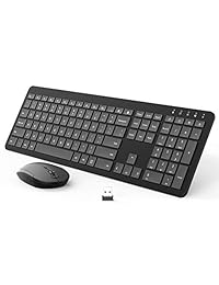 Wireless Keyboard and Mouse Combo, 2.4GHz Ultra Slim Full Size Wireless Keyboard Mouse with Number Pad for Windows 10, Laptop, PC, Computer, Desktop - Black