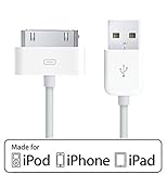 [Apple Certified] ACEPower® 10 Feet (3M) 30 pin USB Sync and Charging Cable for iPhone 4 / 4S, iPhone 3G / 3GS, iPad 1 / 2 / 3, iPod nano 5th / 6th generations and iPod Touch 3rd / 4th generations, White (Retail Packaging)