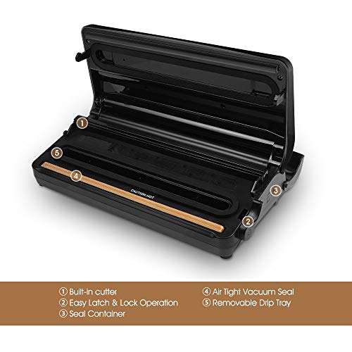 Mooka 96kPa Vacuum Sealer with Built-in Cutter, 10 Sealing Bags (FDA-Certified), 16Liter/min, Fresh UP to 7X Longer, Dry & Moist Modes, with Up to 60 Consecutive Seals, High-Temperature Resistant