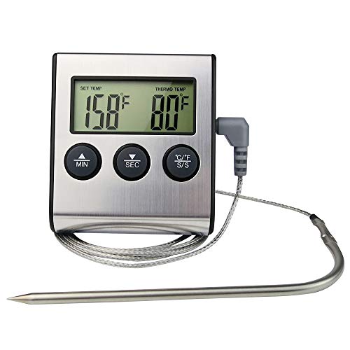 Digital Meat Thermometer Instant Read For Food Meat Grill Smoker BBQ Oven Cooking Kitichen Clock Timer Stainless Steel Probe Magnetic