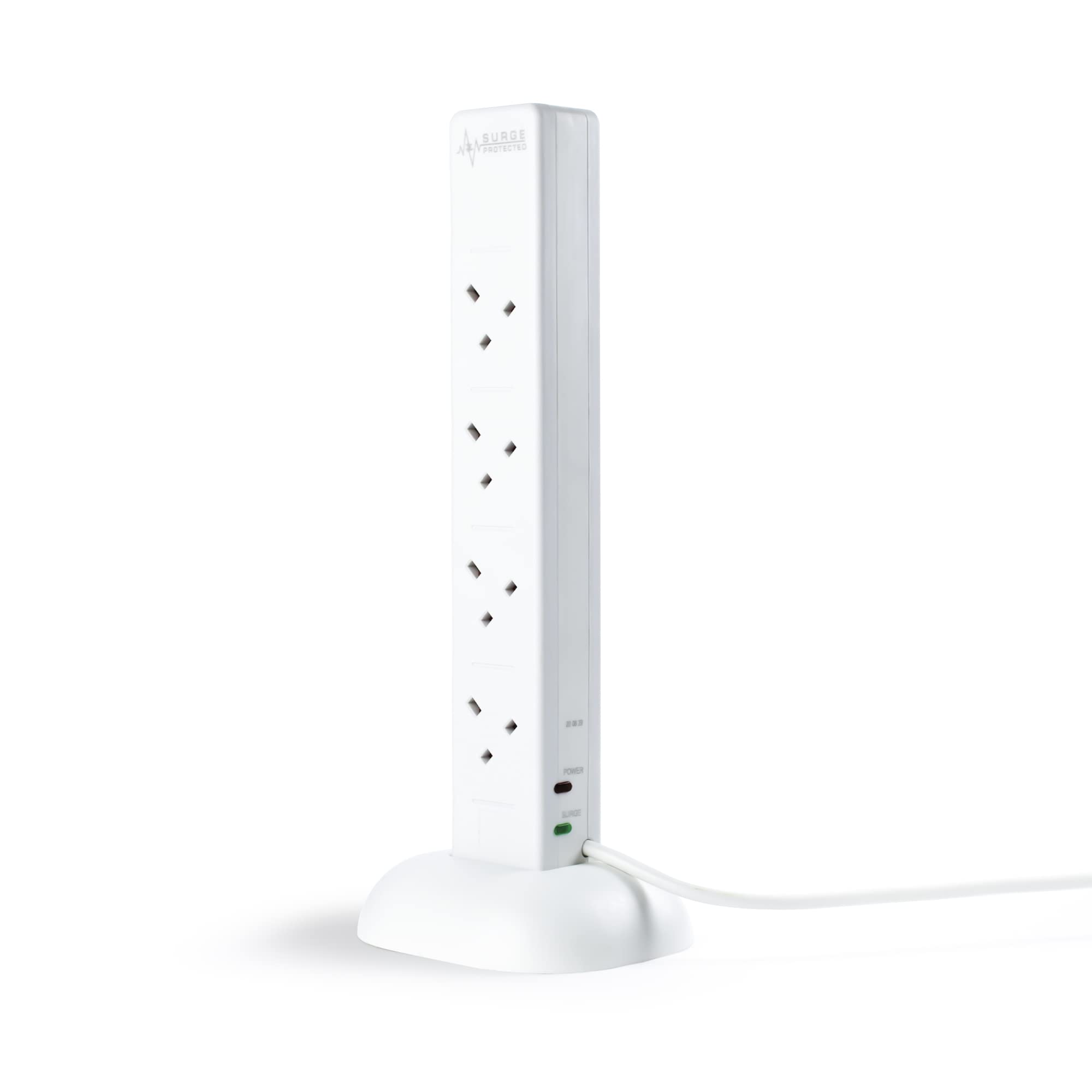 Status Tower Multi Plug Extension 8 Socket Extension Cable 13A Surge Protected with Neon Indicator White 2m Extension Lead S8W2MTUSBSSP4