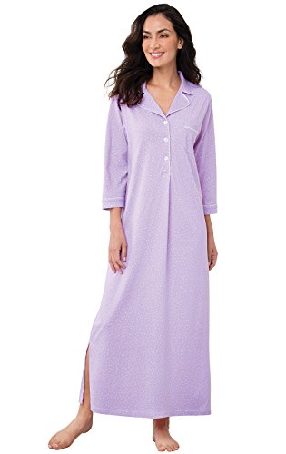 PajamaGram Womens Nightgowns Ultra Soft - Cotton Pin Dot, Lavender, XS, 2-4