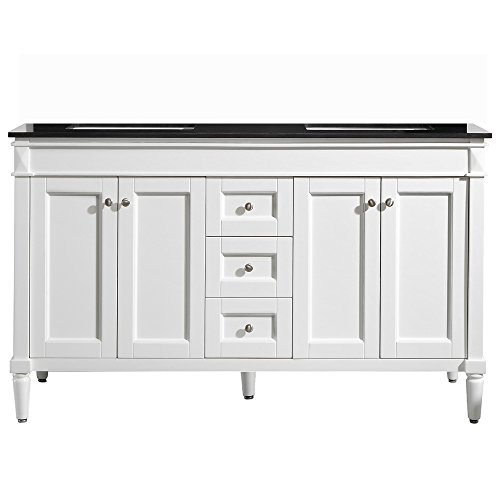 Vinnova 715060-WH-BK-NM Catania Double Vanity Black Galaxy Granite Countertop without Mirror, 60", White