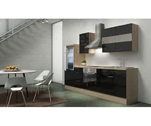 respekta Premium Cocina 270 cm Acacia Negro Brillante Nevera con ...