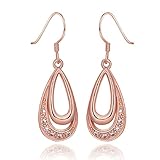 Trendy Women Rose Gold Plated Oval Dangle Earring Zircon Elegant Hook Eardrop