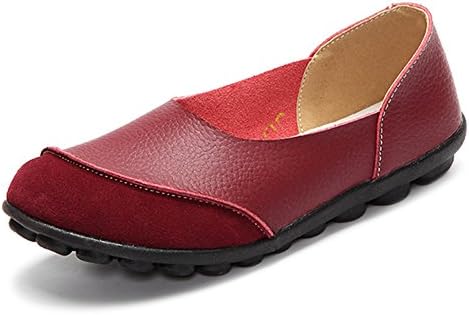 Adibosy Women's Casual Flats Leather Warking Loafers Slip-On Driving Moccasins Shoes Burgundy 8.5