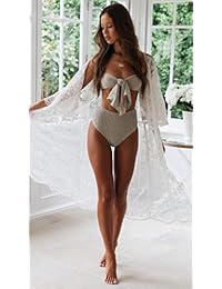 Kimono de encaje para dama, diseño floral, parte delantera abierta, parte superior de ganchillo