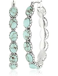 Womens Oblong Turquoise Inlay Hoop Earring