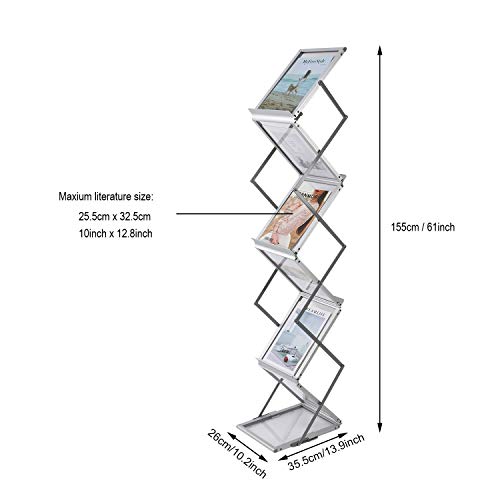 Polmart Aluminum Brochure Magazine Catalog Literature Display Rack, 6 Pockets