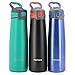 TOPOKO AUTOFLIP Straw Lid Water Bottle Stainless Steel Double Wall Vacuum Insulated Sweat Proof Leak Proof Beverage Taking Aid with Carrying Handle-25 OZ-Blue