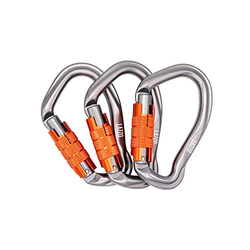 Lazzo 3 Pack Twist Lock Climbing Carabiner Clips, Auto Locking and Heavy Duty, Perfect for Climbing and Rappelling, Carabiner Dog Leash, D Shaped 4.21 Inch, Large Size,Orange - Thumbnail 6
