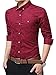 YTD Mens 100% Cotton Casual Slim Fit Long Sleeve Button Down Printed Dress Shirts (US Large, P-Wine Red)