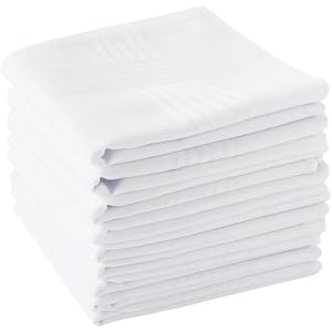 Premium Men’s White Handkerchiefs – 65% Polyester, 35% Cotton Blend – Durable, Soft, and Absorbent – Set of 12