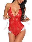 Avidlove Lingerie For Women Red Teddy One Piece Lace Babydoll Bodysuit