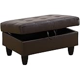 UOCFYK Ottoman Storage Ottoman Bench Faux Leather Footrest Footstool with Hinged Lid for Living Room, Bedroom, Entryway, Brown, 35"X23"X17"