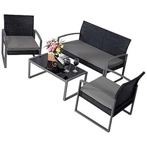 0 Patio Furniture Set Clearance Conversation 4 Piece Waterproof Wicker: Garden & Outdoor