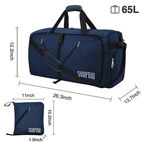 SUNPOW 65L Travel Duffel Bag, Weekender Bag With Shoes Compartment Tear Resistant Foldable Duffle Bag For Men Women Royal Blue