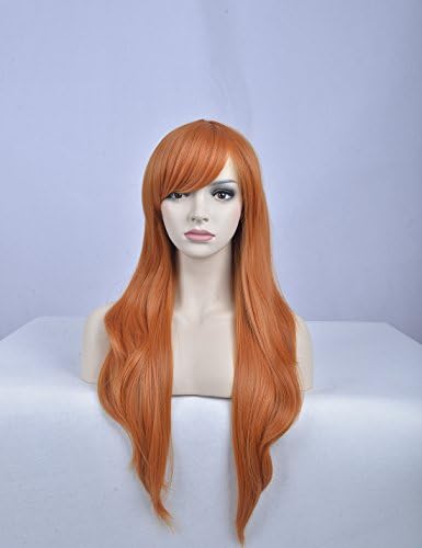 Aosler Women's Orange Long Wig,26 Inches Curly Synthetic Hair Wigs - Heat Friendly Cosplay Party Costume Wigs for Halloween