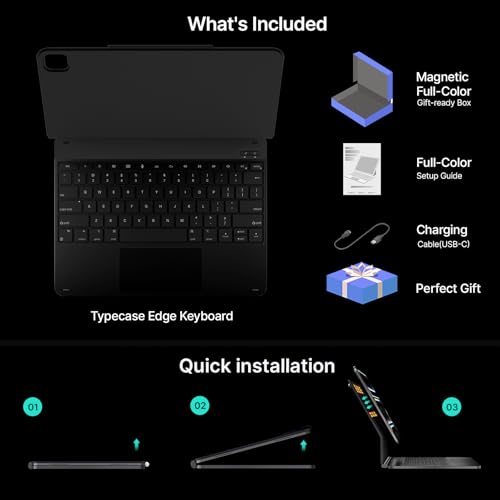 typecase Edge Keyboard Case for iPad Pro 13-inch (M5 2025/M4 2024) – Magic with Multi-Touch Trackpad, 11 Colors Backlight, Pencil Holder, Slim & Lightweight - Black | Front & Back Protection, Precision Trackpad, Pencil Holder, 11-Color Backlit Keys for Office & Business