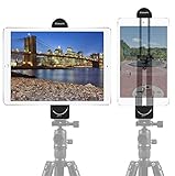 Gimars 4 Button Locking 2 in 1 Phone iPad Pro Tripod Mount Adapter Universal Tablet Clamp Holder Fits iPad Air/Mini, MS Surface More for Monopod/Selfie Stick/Tripod Stand
