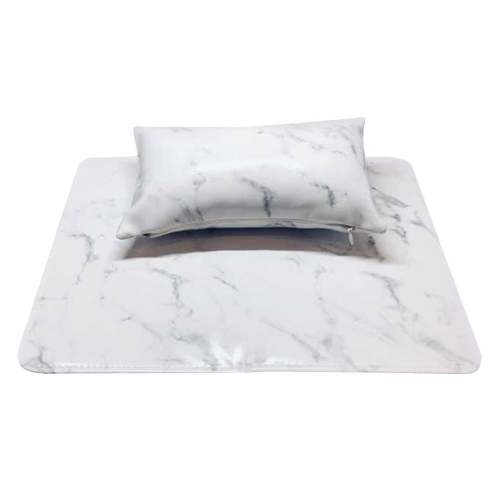 Lurrose 1 Set Hand Rest for Nails PU Leather Marble Pattern Nail Arm Rest Cushion Folding Manicure Nail Art Stand with Mat for Manicure Table Nail Art Supplies White