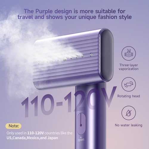 Travel Portable Steamer for clothes - Handheld Steamer for Fabric Clothing Wrinkles, 15s Fast Heat-up Rotary Garment Steamer, 1200W Light Mini Steam Iron for Home, Office and Travel (Purple)
