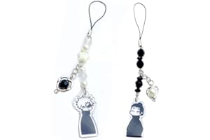 MAMARMOT 2Pack Anime Cell Phone Straps Keychain Goj Geto Figure Y2k Pendant Phone Chain Beaded Fish Charm Lanyard for Phone Bag Keychain Pendants Decor