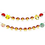 MALLMALL6 Happy Birthday Banner Pikachu Birthday Party Supplies Video Party Banner Themed Party Wall Decorations for Kid, Boy and Girl