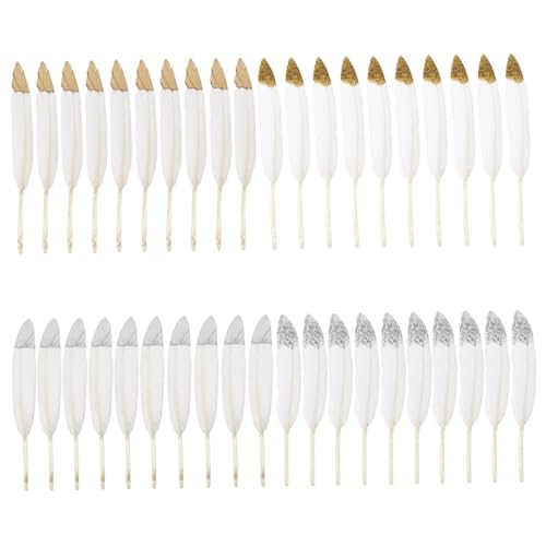 NUOBESTY 40pcs DIY Natural Goose for Craft Projects Party Decorations Jewelry Accessories White with Gold for Weddings and Home Decor