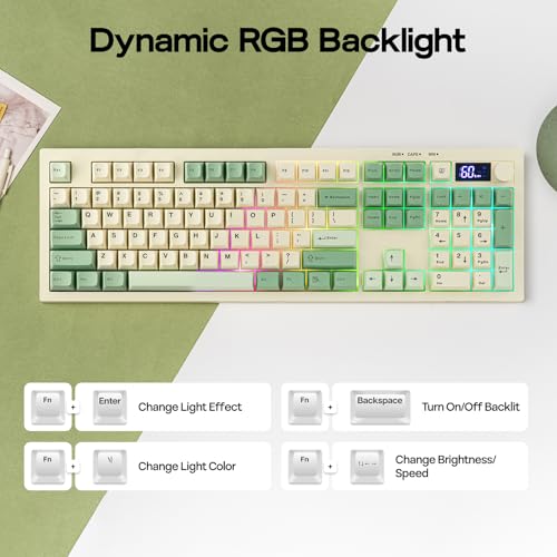 EPOMAKER Aula S102 Pro Teclado Gaming de Membrana con Pantalla TFT, Volume Knob & Number Pad, BT/2.4G/USB, RGB, Creamy Silicone Structure, Teclado Silencioso para Juegos de PC/Oficina (Yellow)