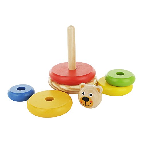 Adorable Bear Wooden Ring Colorful Rainbow Stacker Solid Wood