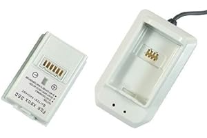 OSTENT USB Charger Dock Station + Rechargeable Battery for Microsoft Xbox 360 Wireless Controller Color White