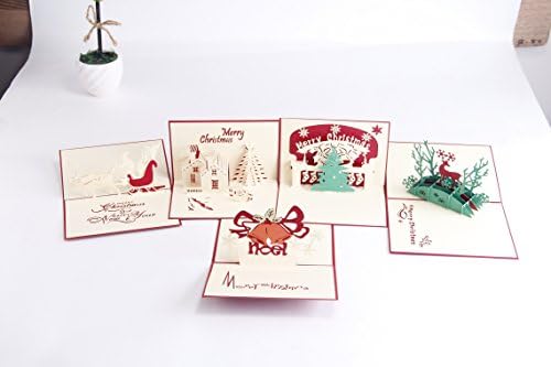 3D Pop up Christmas Greeting Cards - set of 5 Cards &amp; Envelopes
